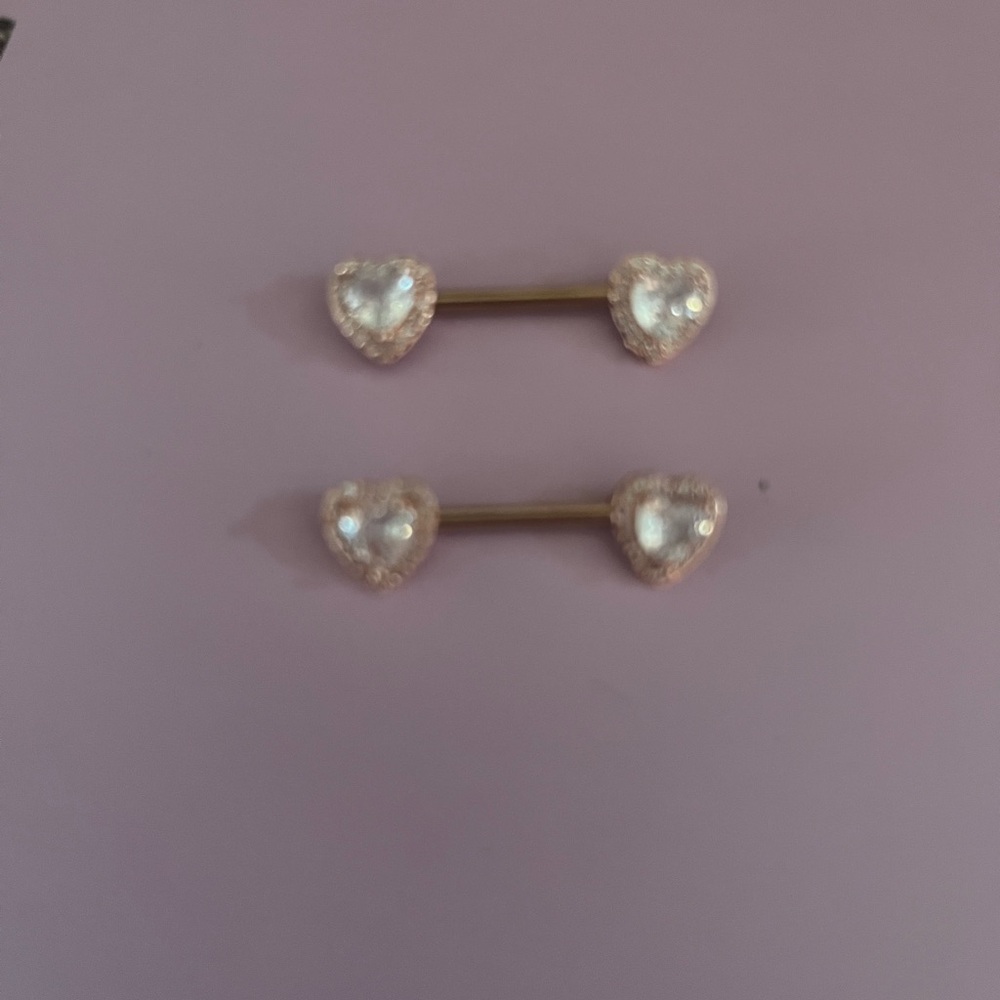 Heart-Top Barbell Earrings in Gold with Pearl Hearts